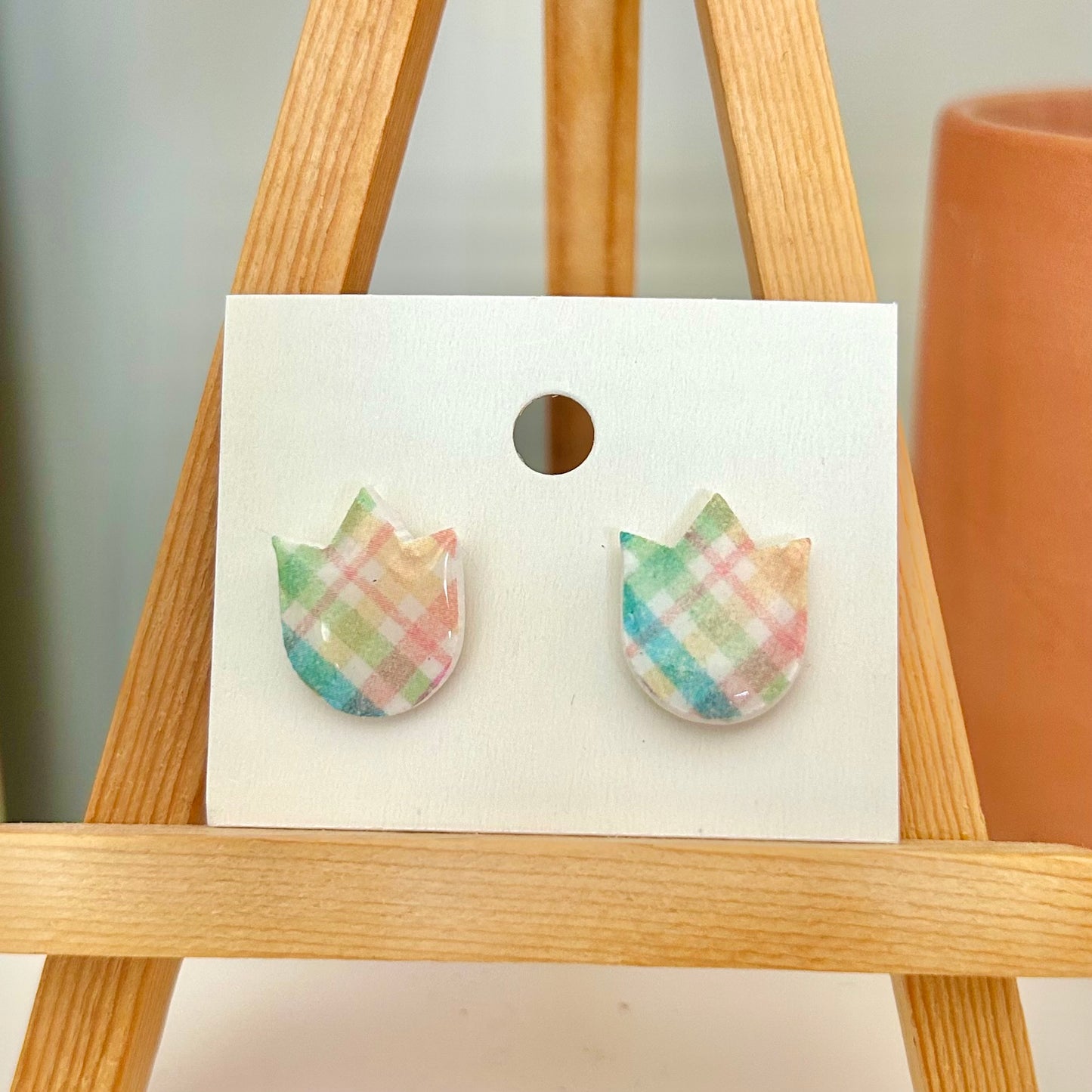 Tulip Studs in Spring Plaid Multi 1