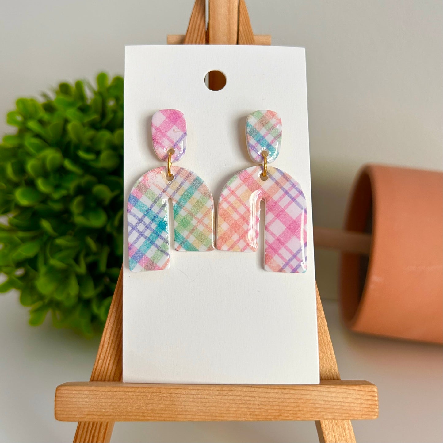 Asymmetrical Arch Dangle in Spring Plaid Multi