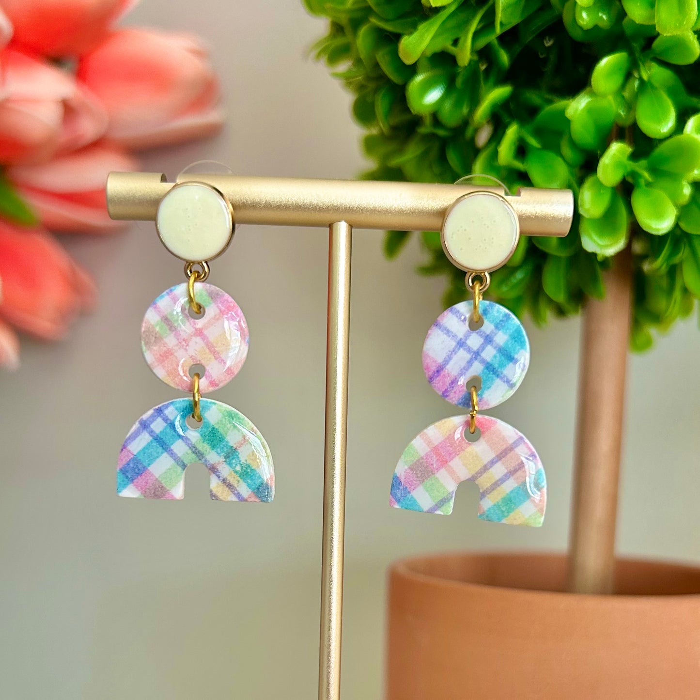 Drop Dangle in Spring Plaid Multi