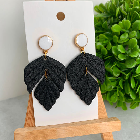 Textured Black Feather Drop Dangle
