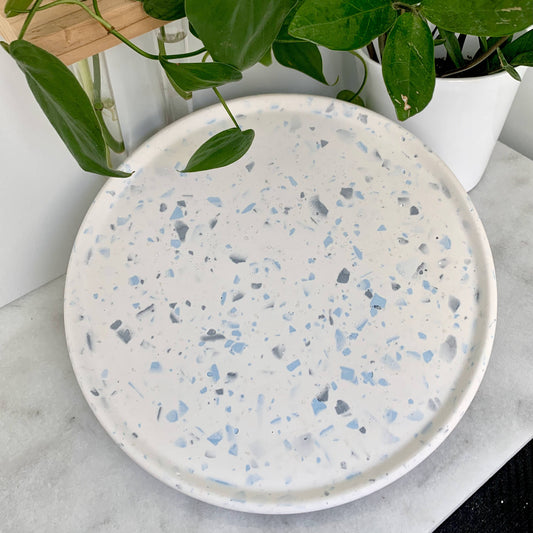 Large Round Tray in White + Mixed Blues