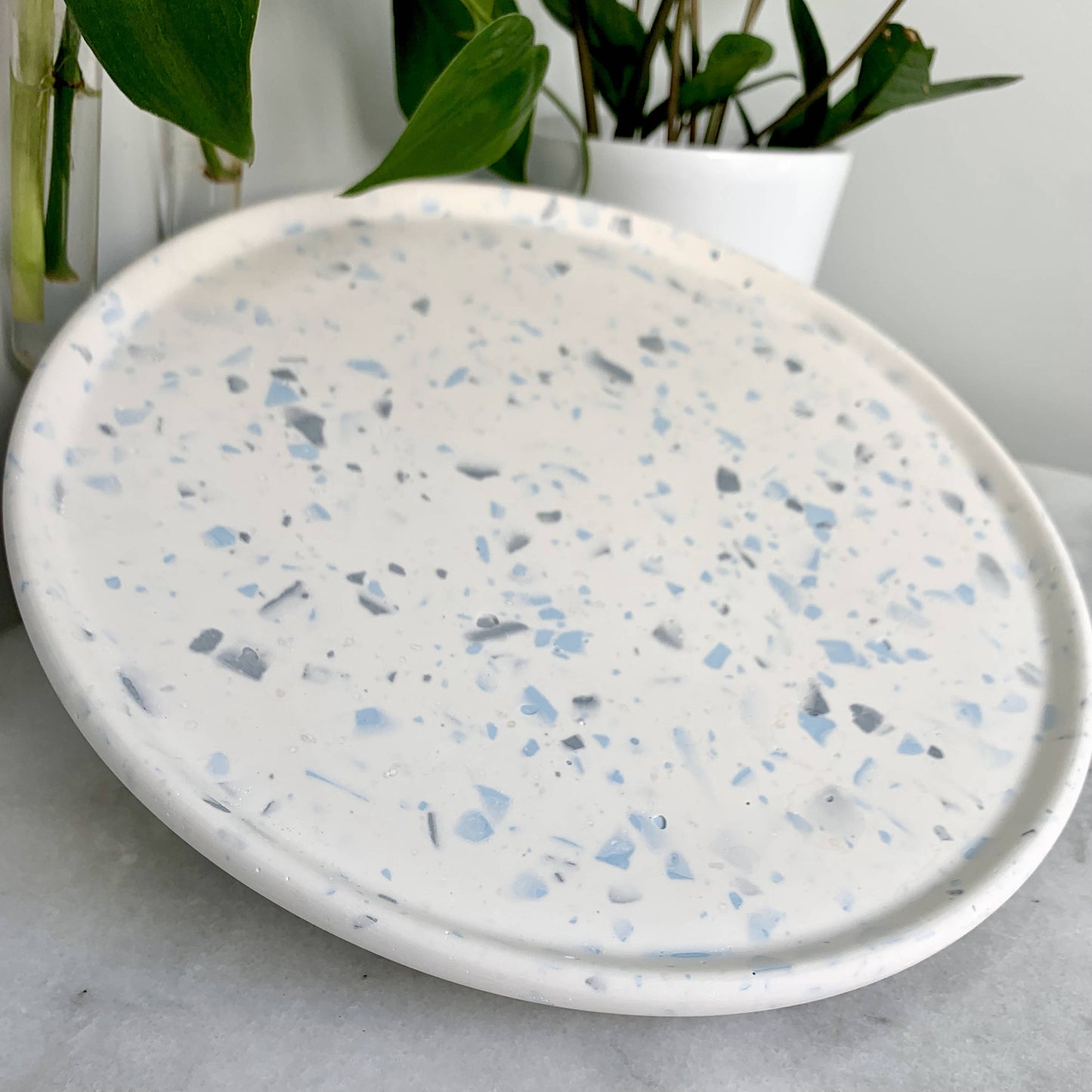 Large Round Tray in White + Mixed Blues